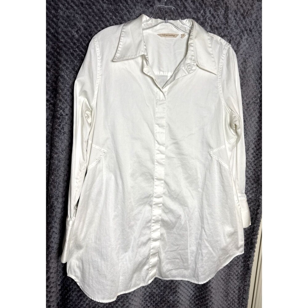 Pre-Owned Soft Surroundings White, Button Down Blouse, Size Large
